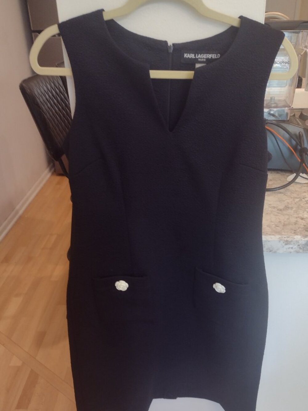 Karl Lagerfeld Navy Textured Sheath Dress with Camelia Buttons 6